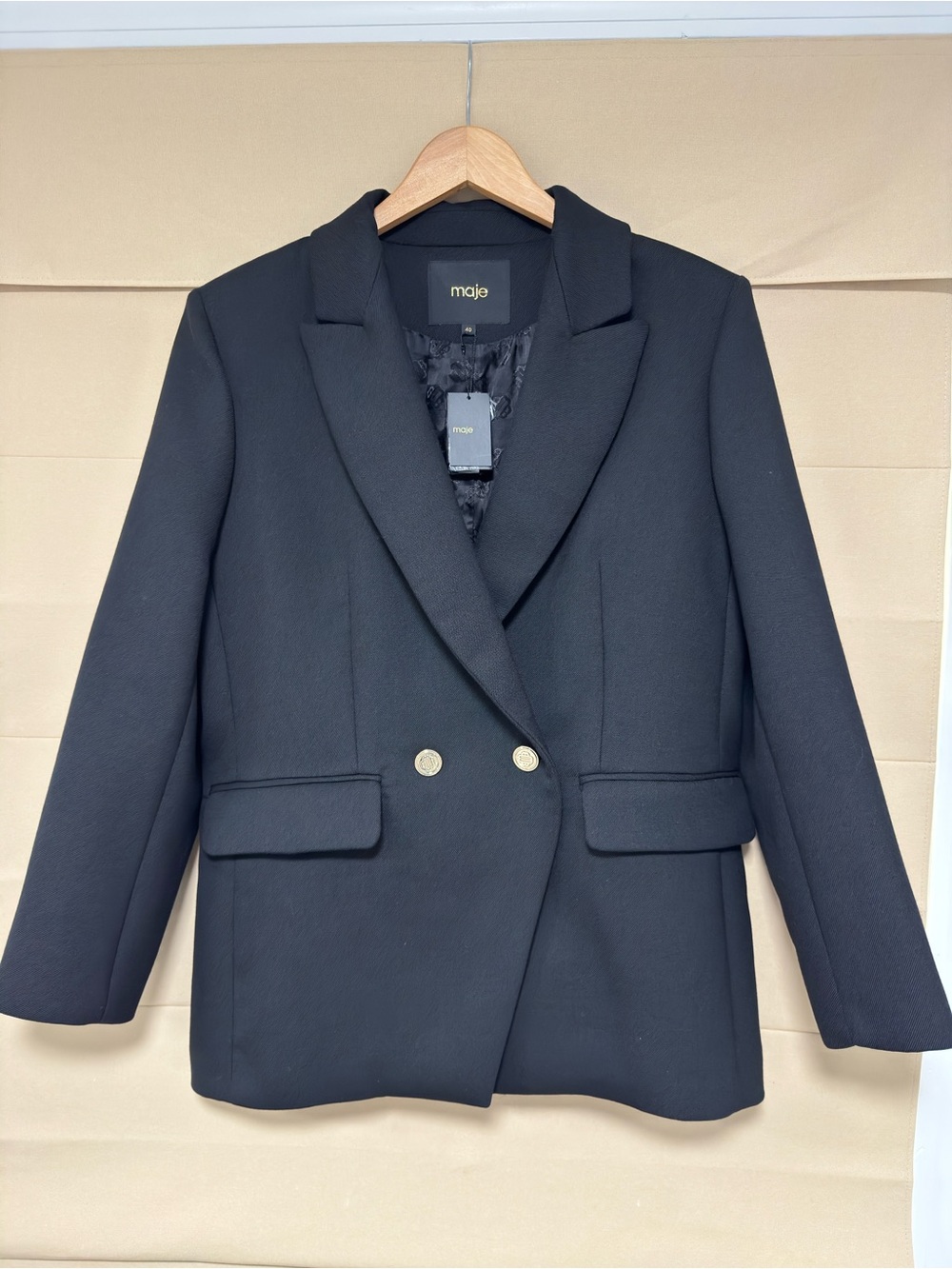 Maje Double-Breasted Black Blazer